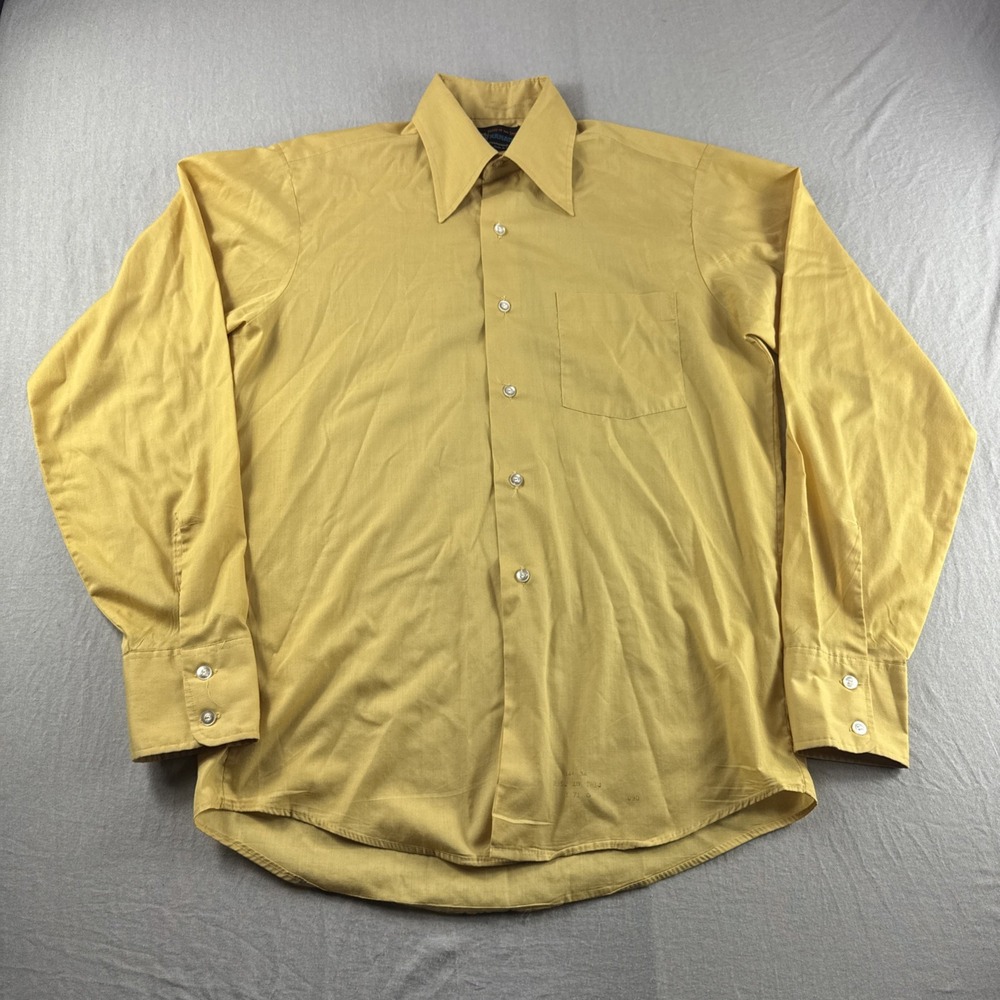 Vintage Xanadu Permanent Press Shirt Mens 14 34 Yellow Tapered Made In USA 70s